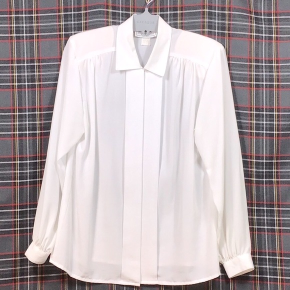 Impressions Tops - IMPRESSIONS White Semi Sheer Hidden Button Placket Long Sleeve Blouse